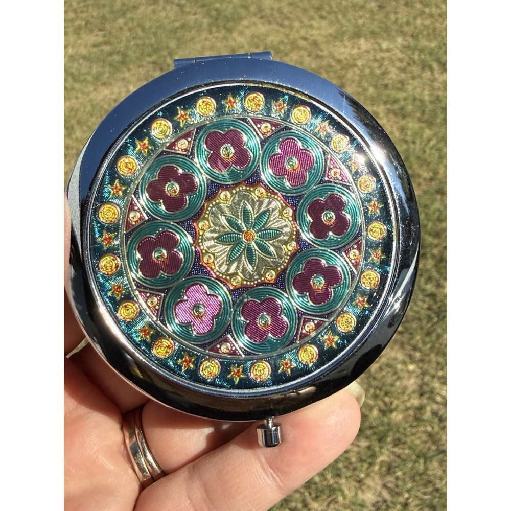 Thailand Elephant & Modern Design Double Sided Mirror Women's 3” Purse Compact - Picture 5 of 7